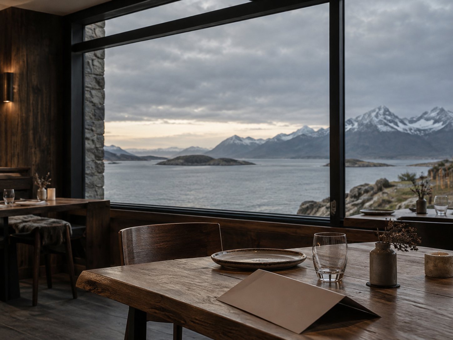 Referencia conceptual de un restaurante patagónico, generada con IA